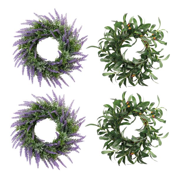 4pcs artificial lavender wreath on twig base front door wall home decor