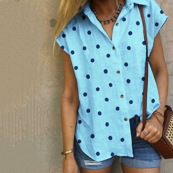 2019 summer fashion temperament new european and american large size women's short-sleeved polka dot women's shirt, White
2019 summer fashion temperament new european and american large size women's short-sleeved polka dot women's shirt, White