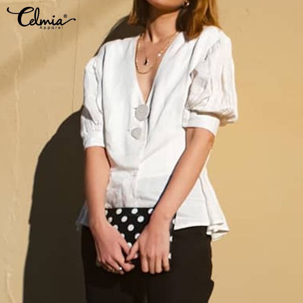 celmia elegant women blouses 2020 summer v neck short sleeve tunic casual ruffle shirts buttons work blusas plus size, White
celmia elegant women blouses 2020 summer v neck short sleeve tunic casual ruffle shirts buttons work blusas plus size, White