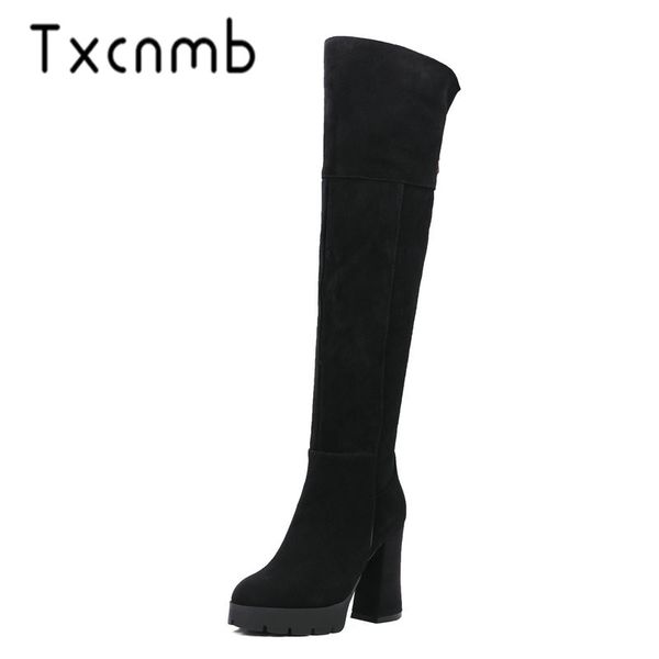 txcnmb new cow suede leather square high heels boots women knee high western boots zipper party shoes woman black
txcnmb new cow suede leather square high heels boots women knee high western boots zipper party shoes woman black