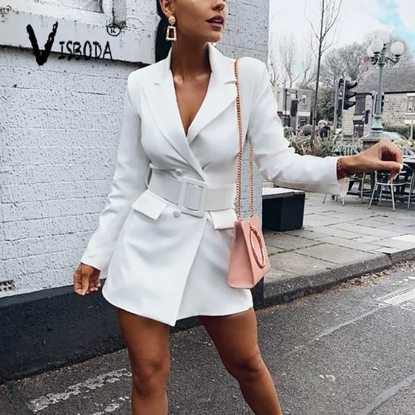 

double breasted office ladies black blazer with waist belt long sleeve loose houndstooth suit coat jacket women blazers female, White;black