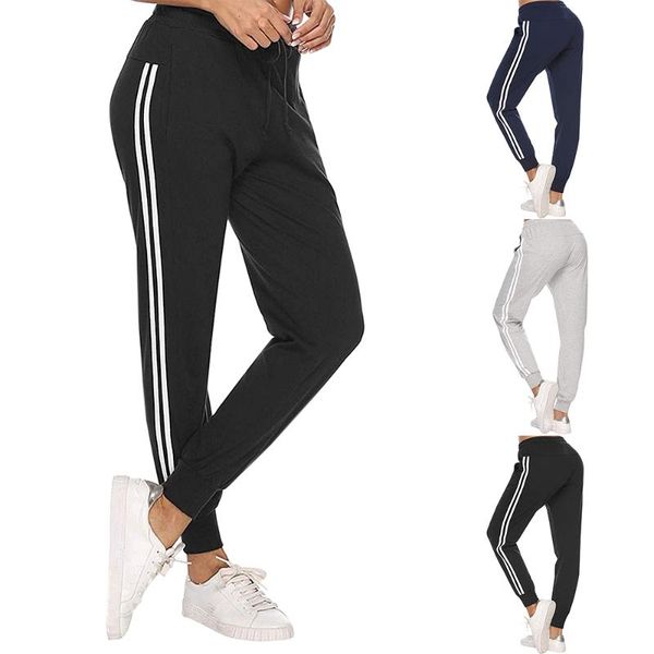 womens lightweight sweatpants elastic leg opening joggers wild leggings spring female sports casual trousers with white stripe, Black;blue 
womens lightweight sweatpants elastic leg opening joggers wild leggings spring female sports casual trousers with white stripe, Black;blue
