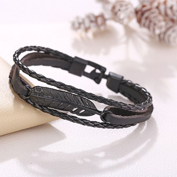 vintage multi-layer charm black bracelet woven feather faux leather bracelets for men male jewelry pulseira masculina, Golden;silver
vintage multi-layer charm black bracelet woven feather faux leather bracelets for men male jewelry pulseira masculina, Golden;silver