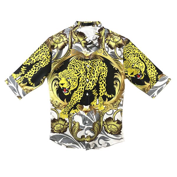 2020 summer men cheetah print half sleeve shirt, White;black