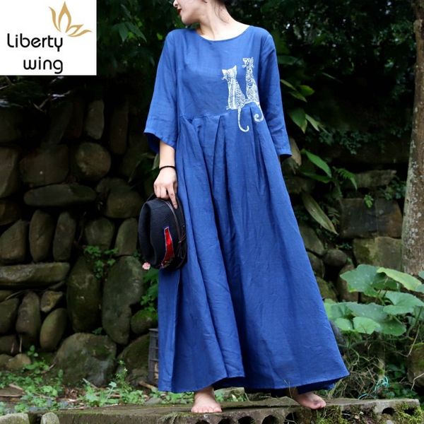 vintage new women cotton linen maxi long ankle length handmade plant dyeing kawaii cat printed loose fit dress, Black;gray
vintage new women cotton linen maxi long ankle length handmade plant dyeing kawaii cat printed loose fit dress, Black;gray