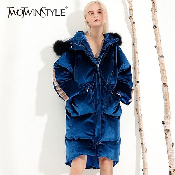 twotwinstyle velour down coats for women long sleeve hooded patchwork fur collar winter jackets female plus sizes 2018 new, Black
twotwinstyle velour down coats for women long sleeve hooded patchwork fur collar winter jackets female plus sizes 2018 new, Black