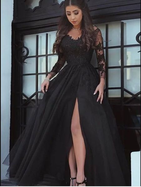 plus size side split black prom dresses 2019 v-neck illusion long sleeve lace applique tulle long evening gowns formal dress
plus size side split black prom dresses 2019 v-neck illusion long sleeve lace applique tulle long evening gowns formal dress