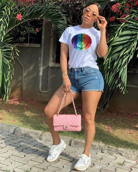 летняя улыбка блестки женщины tshirts dfashion дизайнер crew neck laies тройники повседневный твердые женские топы, White
летняя улыбка блестки женщины tshirts dfashion дизайнер crew neck laies тройники повседневный твердые женские топы, White