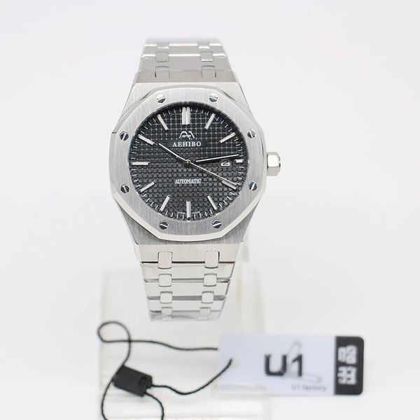 u1 factory quality v3 aehibo brand black dial automatic mechanical glass back mens watch 42mm stainless steel watches royal oak wristwatches, Slivery;brown
u1 factory quality v3 aehibo brand black dial automatic mechanical glass back mens watch 42mm stainless steel watches royal oak wristwatches, Slivery;brown