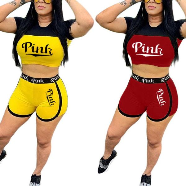 women sport tracksuit two piece set summer pink letter print short sleeve crop tshirt pants suit jogging outfit, White;red
women sport tracksuit two piece set summer pink letter print short sleeve crop tshirt pants suit jogging outfit, White;red