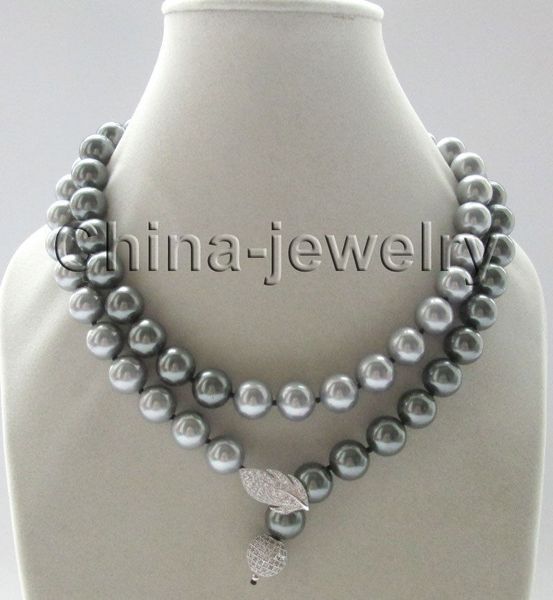 35" 12mm peacock black + gray perfect round south sea shell pearl necklace - gp, Silver
35" 12mm peacock black + gray perfect round south sea shell pearl necklace - gp, Silver