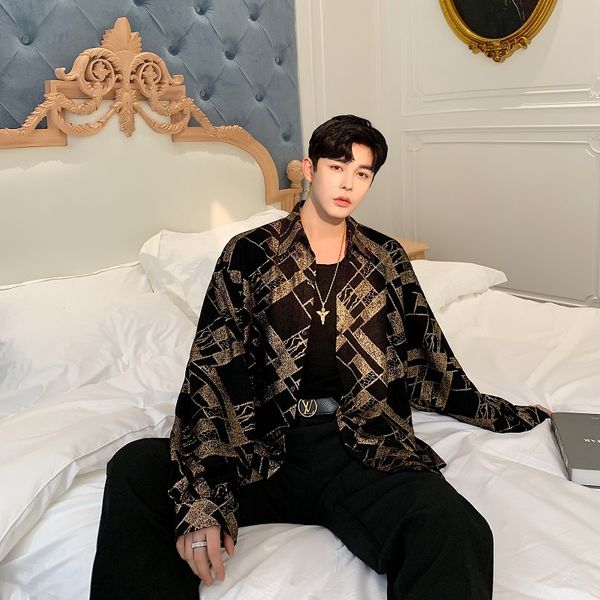 male streetwear vintage fashion hip hop dress shirts men long sleeve gold pattern loose business casual shirt cardigan, White;black
male streetwear vintage fashion hip hop dress shirts men long sleeve gold pattern loose business casual shirt cardigan, White;black