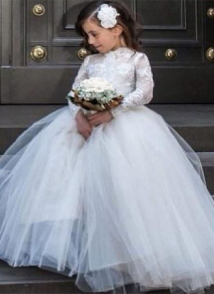 flower white lace long sleeve tulle girl dresses for weddings first communion dresses for, White;blue
flower white lace long sleeve tulle girl dresses for weddings first communion dresses for, White;blue