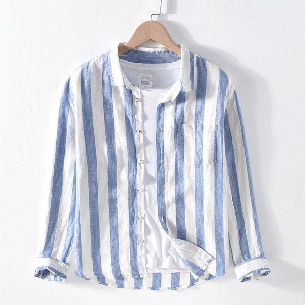 men spring autumn fashion brand linen long sleeve nave blue striped patchwork turn down collar casual classical male chic shirt, White;black
men spring autumn fashion brand linen long sleeve nave blue striped patchwork turn down collar casual classical male chic shirt, White;black