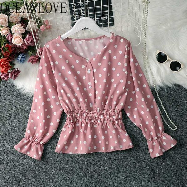 women's blouses & shirts oceanlove sweet polka dot v neck women flare sleeve 2021 blusas mujer chiffon student all match fashion 14588, White
women's blouses & shirts oceanlove sweet polka dot v neck women flare sleeve 2021 blusas mujer chiffon student all match fashion 14588, White