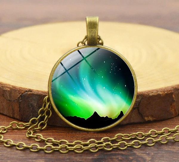 

10pcs fashion green aurora borealis necklace pendant glass cabochon necklace glowing jewelry for women birthday present, Golden;silver