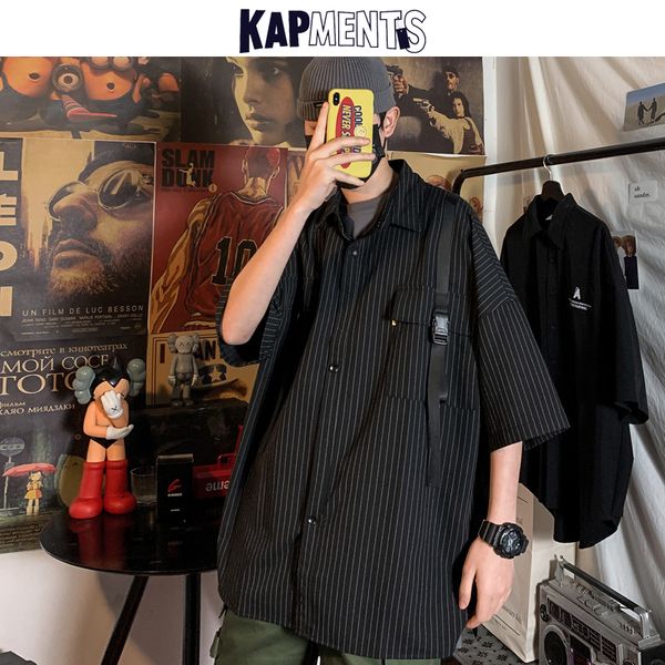 kapments men harajuku striped short sleeve shirts 2020 mens japan style streetwear loose shirt male fashions oversized clothing, White;black
kapments men harajuku striped short sleeve shirts 2020 mens japan style streetwear loose shirt male fashions oversized clothing, White;black
