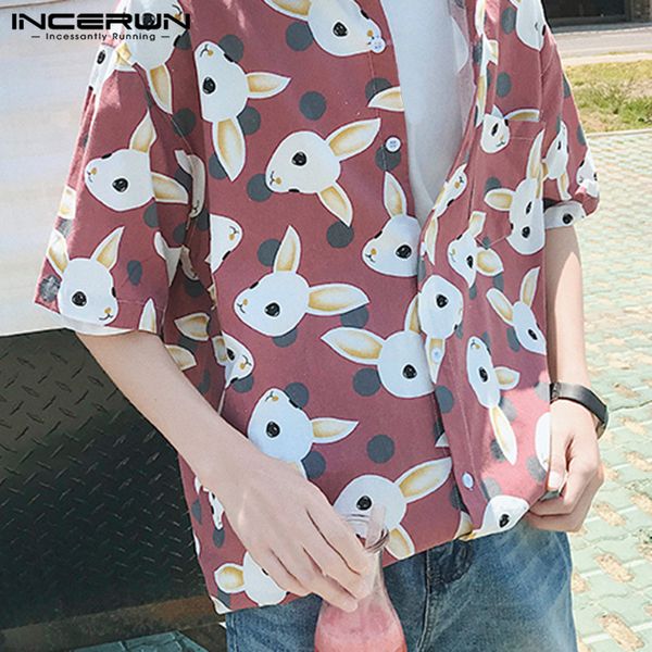 men fashion short sleeve lapel shirt summer men cartoon printed shirt loose breathable casual hombre blusas incerun, White;black
men fashion short sleeve lapel shirt summer men cartoon printed shirt loose breathable casual hombre blusas incerun, White;black