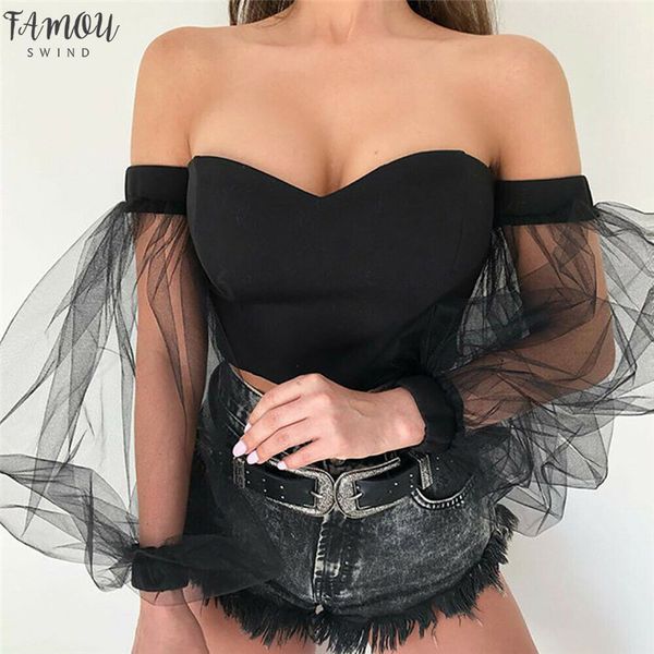 off shoulder bustier women mesh spliced blouse puff long sleeve shirt female cropped tube blouses corset, White
off shoulder bustier women mesh spliced blouse puff long sleeve shirt female cropped tube blouses corset, White