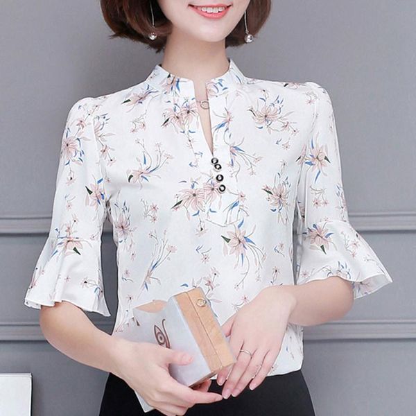 korean office shirt womens casual short sleeve ruffle blouse retro floral printed and blouses bluzki damskie, White
korean office shirt womens casual short sleeve ruffle blouse retro floral printed and blouses bluzki damskie, White