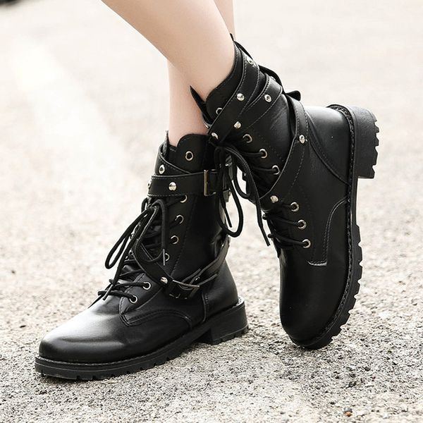 women high boots fashion gothic shoes lovers ankle boots female genuine leather buckle women plus size 43, Black
women high boots fashion gothic shoes lovers ankle boots female genuine leather buckle women plus size 43, Black