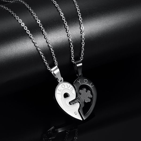 fashion-2020 new couple pendant valentine's day gift black and white with key lock to send lover's necklace gift lettering feature, Silver 
fashion-2020 new couple pendant valentine's day gift black and white with key lock to send lover's necklace gift lettering feature, Silver