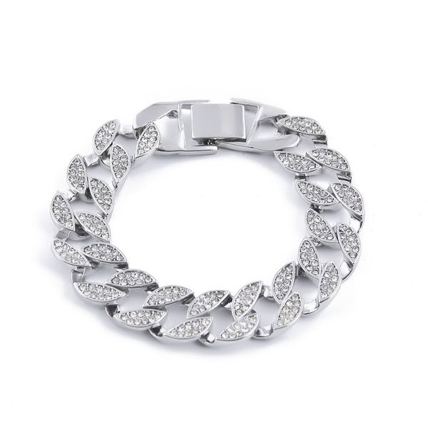 

mens iced out fashion silver bracelets gold cuban link chain miami bracelet hip hop jewelry, Black