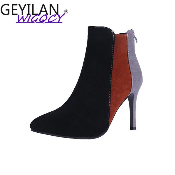 winter women boots mixed colors short boots thin heels short plush pointed toe zipper ankle botas largas mujer invierno, Black
winter women boots mixed colors short boots thin heels short plush pointed toe zipper ankle botas largas mujer invierno, Black