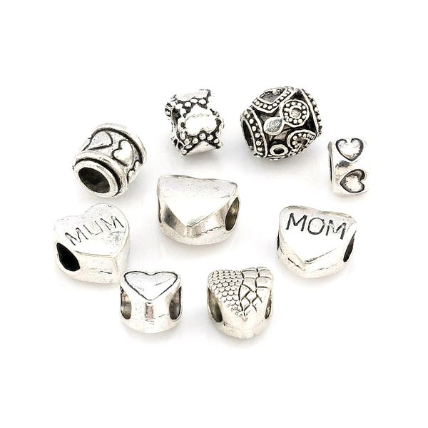180pcs antique silver alloy mixed "heart shaped" big hole spacer beads for jewelry making bracelet necklace diy accessories, Bronze;silver
180pcs antique silver alloy mixed "heart shaped" big hole spacer beads for jewelry making bracelet necklace diy accessories, Bronze;silver