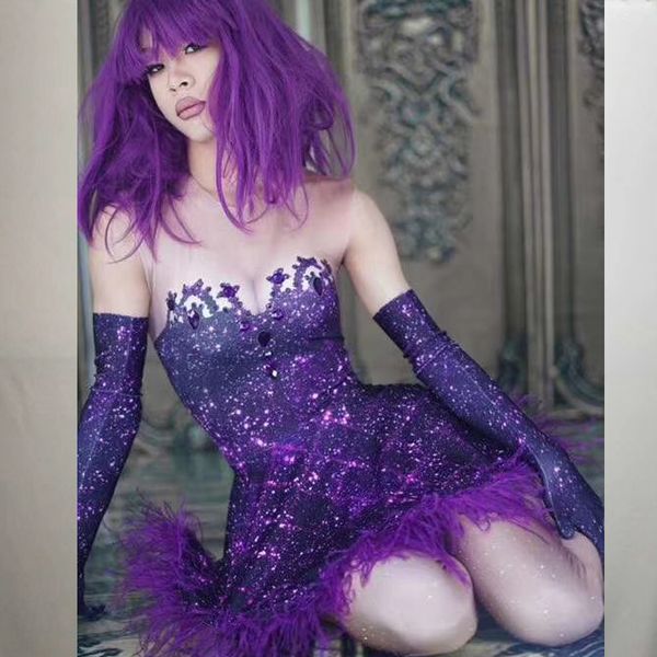 stage wear costume purple ostrich feather dress evening party cosplay clothing club rave bar dj leading dance dj549, Black;red
stage wear costume purple ostrich feather dress evening party cosplay clothing club rave bar dj leading dance dj549, Black;red