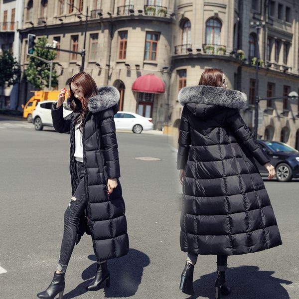 2018female thickened length over knee down jacket women hooded and collar, Black
2018female thickened length over knee down jacket women hooded and collar, Black