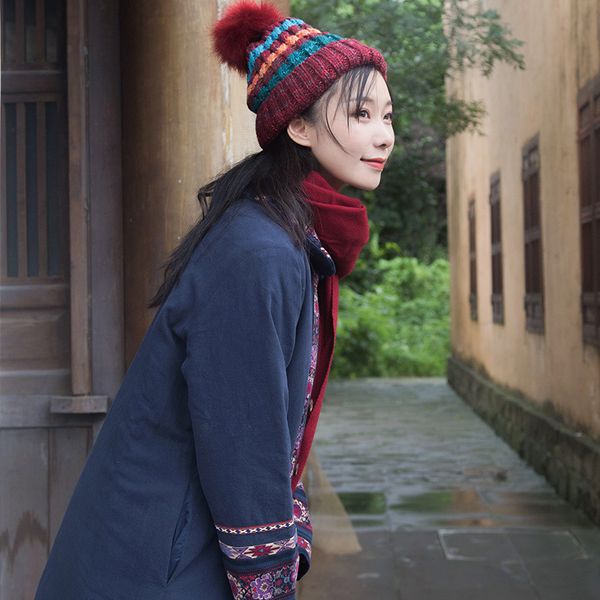 2018 origional design joint cotton linen women's dress national wind cotton coat thick wooden button cotton-padded clothes, Blue;black 
2018 origional design joint cotton linen women's dress national wind cotton coat thick wooden button cotton-padded clothes, Blue;black