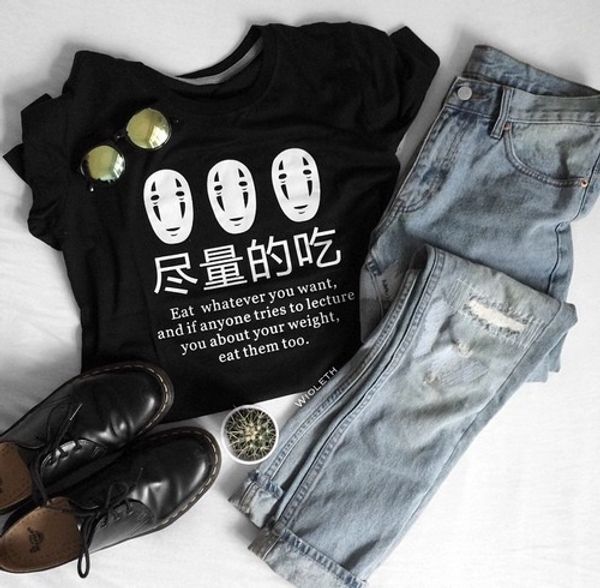 women harajuku fashion cute casual black tee aesthetic tumblr japanese anime eat whatever you want funny sayings t-shirt, White
women harajuku fashion cute casual black tee aesthetic tumblr japanese anime eat whatever you want funny sayings t-shirt, White