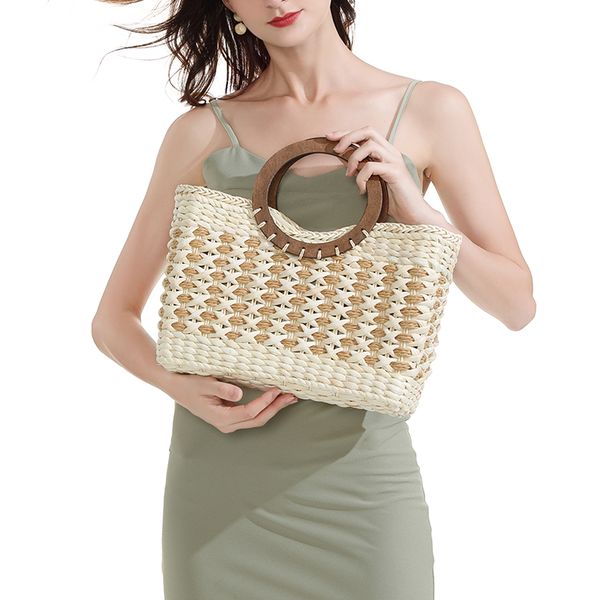 retro straw bag corn skin hand-woven beach bag mori series large-capacity seaside vacation
