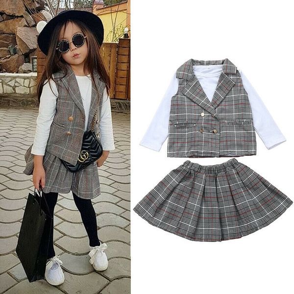fashion toddler girl kids suit plaid vest skirt long sleeve 3pcs outfit set, White
fashion toddler girl kids suit plaid vest skirt long sleeve 3pcs outfit set, White