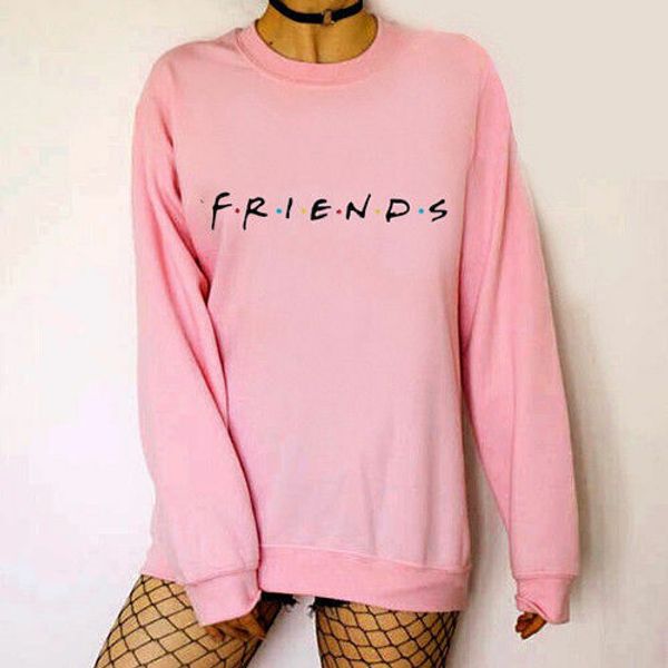 

2019 brand new womens 5 colors letters friends print long sleeve hoodie sweatshirt ladies slouch pullover jumper sell, Black