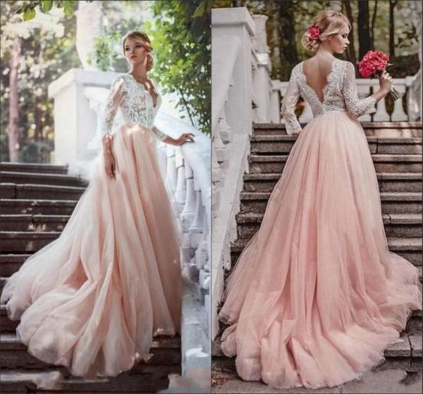Fantastic 2019 New A-Line Lace Wedding Dresses With 3/4 Long Sleeves Blush Pink Tulle Skirt Country Wedding Gowns V-Neck Bridal Gowns Cheap
Fantastic 2019 New A-Line Lace Wedding Dresses With 3/4 Long Sleeves Blush Pink Tulle Skirt Country Wedding Gowns V-Neck Bridal Gowns Cheap