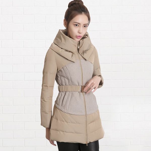 winter thickening basic down jacket female 2019 new waistband slim fit woolen stitching gray duck feather coat women hj115, Black 
winter thickening basic down jacket female 2019 new waistband slim fit woolen stitching gray duck feather coat women hj115, Black