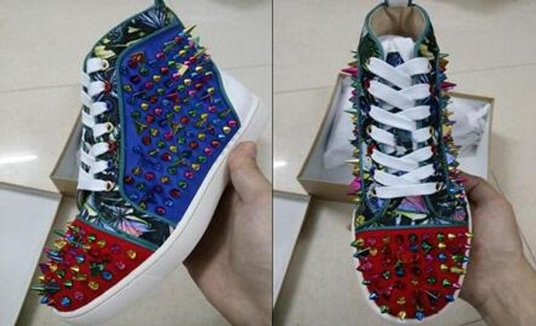 mutil spikes hi studded red bottom sneaker fashion hi sneakers men flat suede blue riveria pik pik sneakers brand 35-46, Black 
mutil spikes hi studded red bottom sneaker fashion hi sneakers men flat suede blue riveria pik pik sneakers brand 35-46, Black