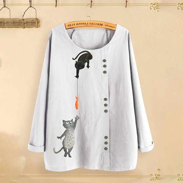 women cat fish print shirt round neck long sleeve autumn fall ladies plus size ~3xl loose buttons casual blouse female, White
women cat fish print shirt round neck long sleeve autumn fall ladies plus size ~3xl loose buttons casual blouse female, White