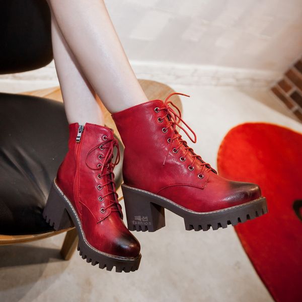 autumn fashion women boots square high heels boots lace up pu short booties winter ladies shoes zipper women, Black
autumn fashion women boots square high heels boots lace up pu short booties winter ladies shoes zipper women, Black