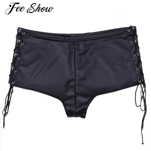 black women low waist lace up performance shorts clubwear for party dance club women's patent leather slim cut shorts, White;black
black women low waist lace up performance shorts clubwear for party dance club women's patent leather slim cut shorts, White;black