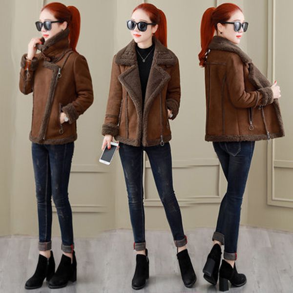 2018 winter jackets fashion women's jacket korean short suede buckskin thicken warm women's jacket coat ladies slim outerwear, Black
2018 winter jackets fashion women's jacket korean short suede buckskin thicken warm women's jacket coat ladies slim outerwear, Black