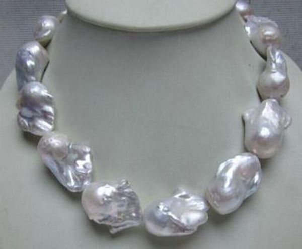 enorme 20-28 mm mar del sur genuino barroco blanco collar de perlas 18", Silver