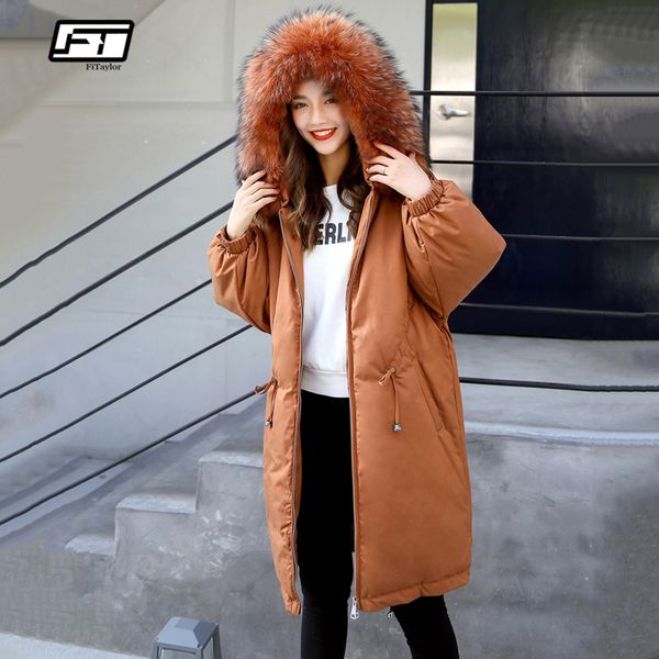 fitaylor winter 90% white duck down parka women medium long genuine raccoon fur collar hooded warm jacket coats loose overcoat, Black
fitaylor winter 90% white duck down parka women medium long genuine raccoon fur collar hooded warm jacket coats loose overcoat, Black