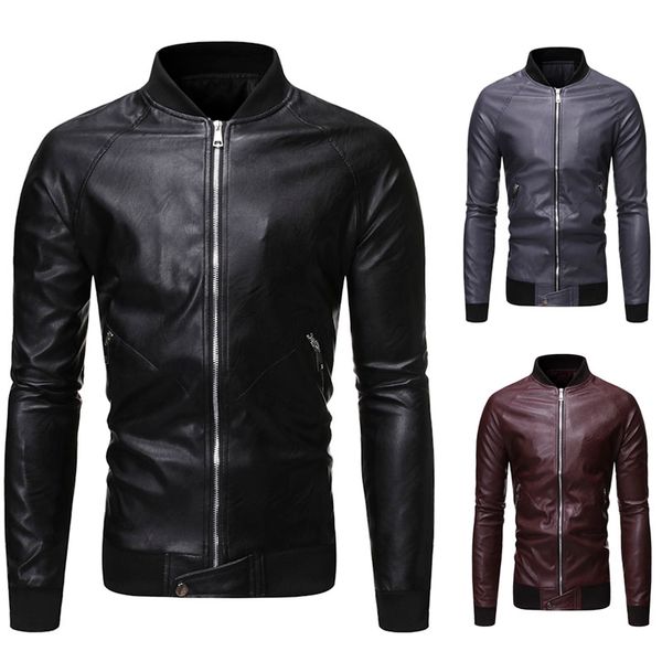 men leather jacket new men's fashion british stand collar slim motorcycle leather clothing, Black
men leather jacket new men's fashion british stand collar slim motorcycle leather clothing, Black