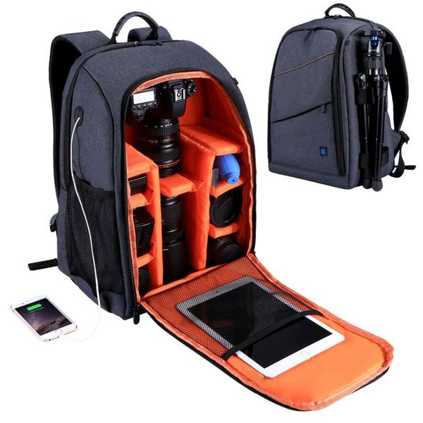 

puluz outdoor portable waterproof scratch-proof dual shoulders backpack camera accessories bag digital dslr p video bag(gray