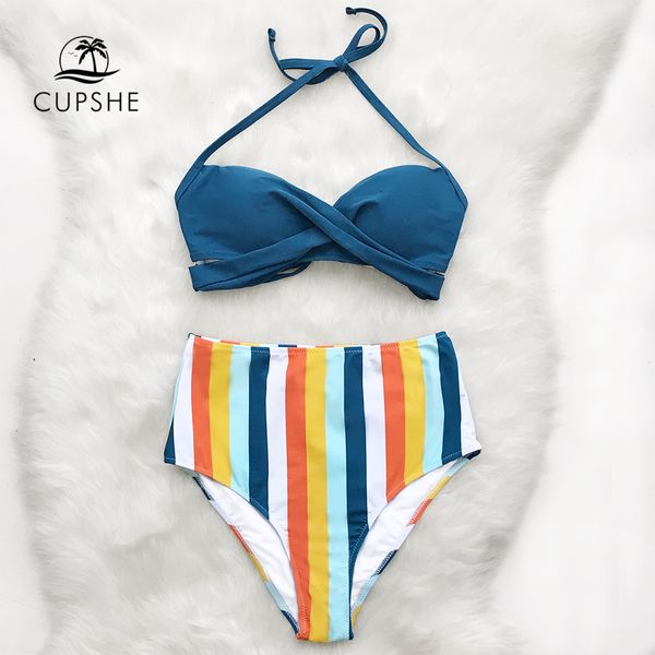 cupshe solid blue and stripe high-waisted bikini sets women lace up halter two pieces swimsuits 2019 boho beach bathing suits
cupshe solid blue and stripe high-waisted bikini sets women lace up halter two pieces swimsuits 2019 boho beach bathing suits