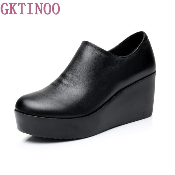 2019 wedges women shoe spring autumn slip-on high heels round toe genuine leather casual ladies platform shoes woman, Black
2019 wedges women shoe spring autumn slip-on high heels round toe genuine leather casual ladies platform shoes woman, Black
