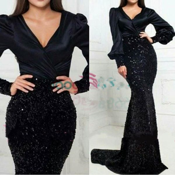 2020 sparkly mermaid black evening dresses long sleeves v-neck velvet beaded party prom gowns arabic qatar vestidos 1059, Black;red
2020 sparkly mermaid black evening dresses long sleeves v-neck velvet beaded party prom gowns arabic qatar vestidos 1059, Black;red